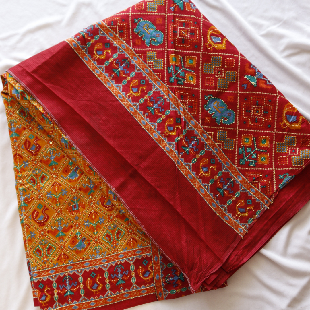 Pure Cotton Kantha Work Saree