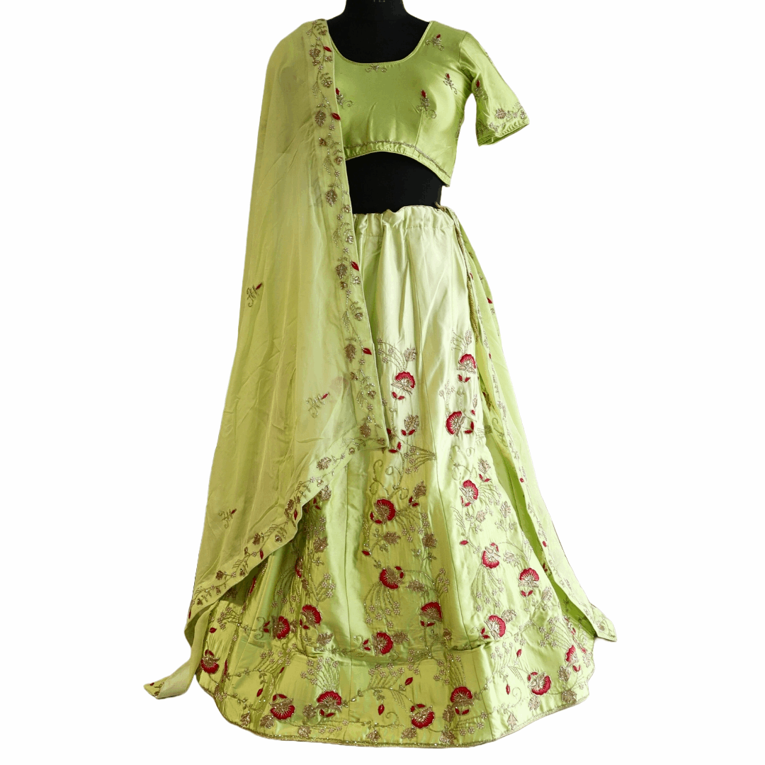 Pista Green Hand Embroidered Lehenga Set - M&Y Pehnava