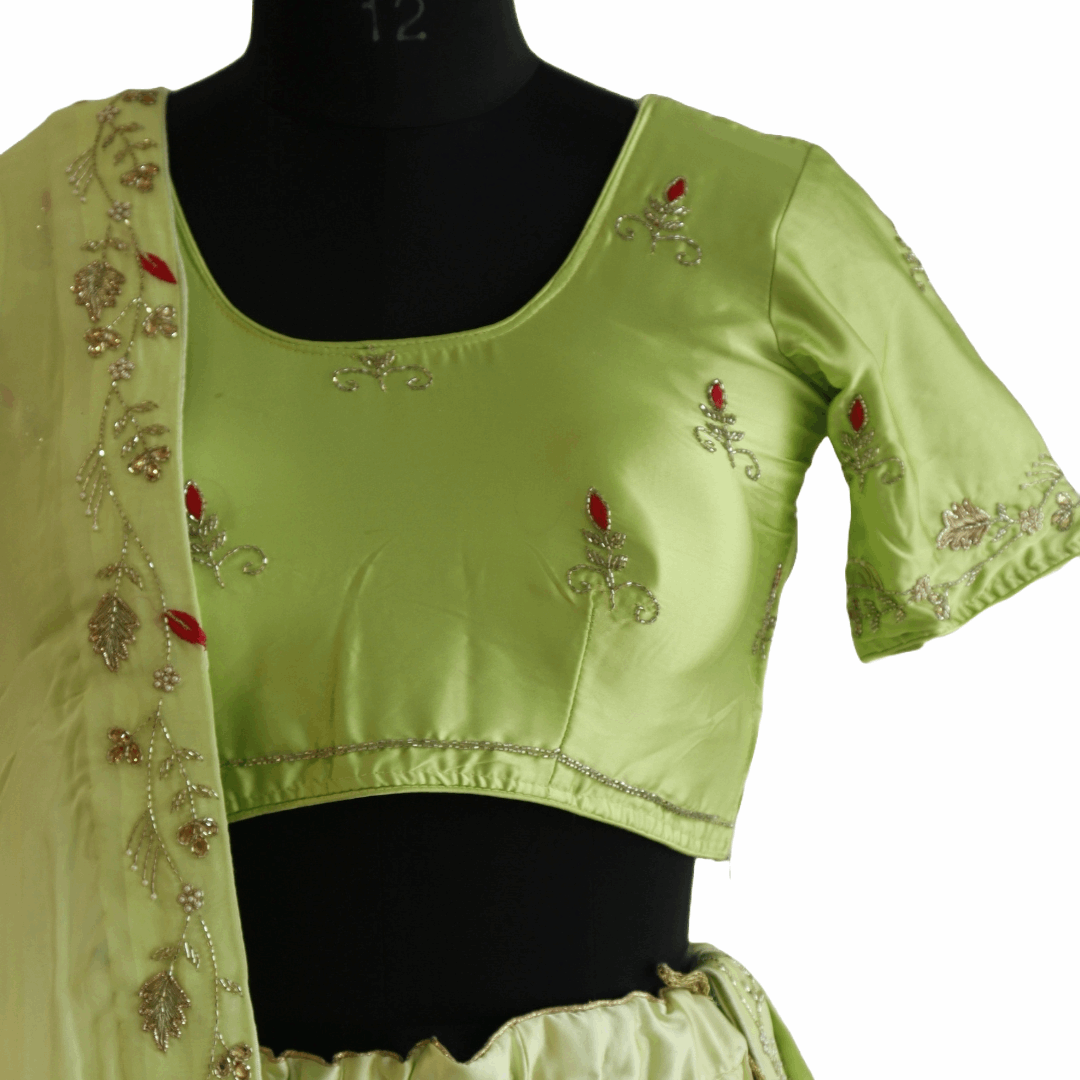 Pista Green Hand Embroidered Lehenga Set - M&Y Pehnava