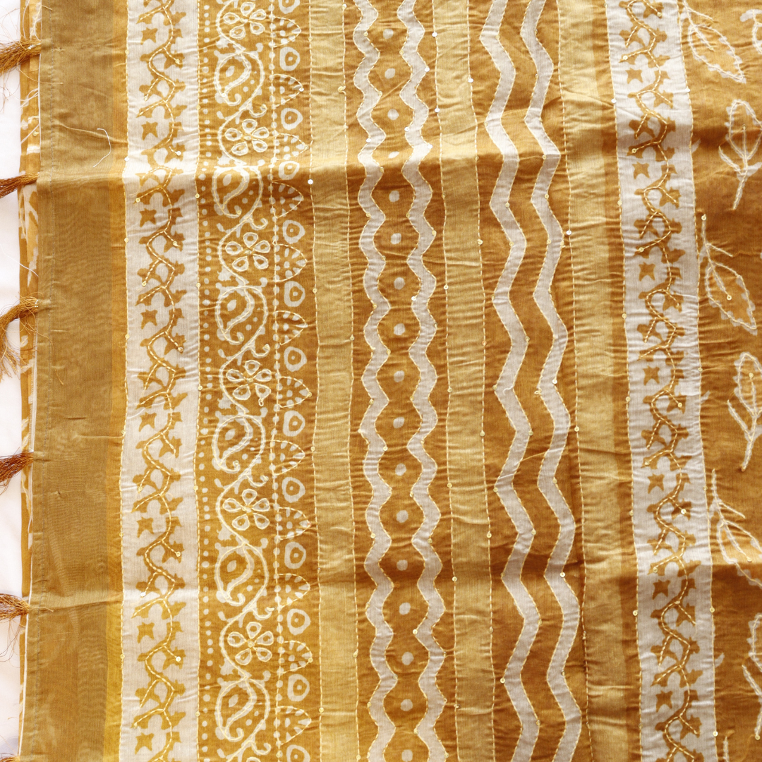 Linen Cotton Kantha Work Saree