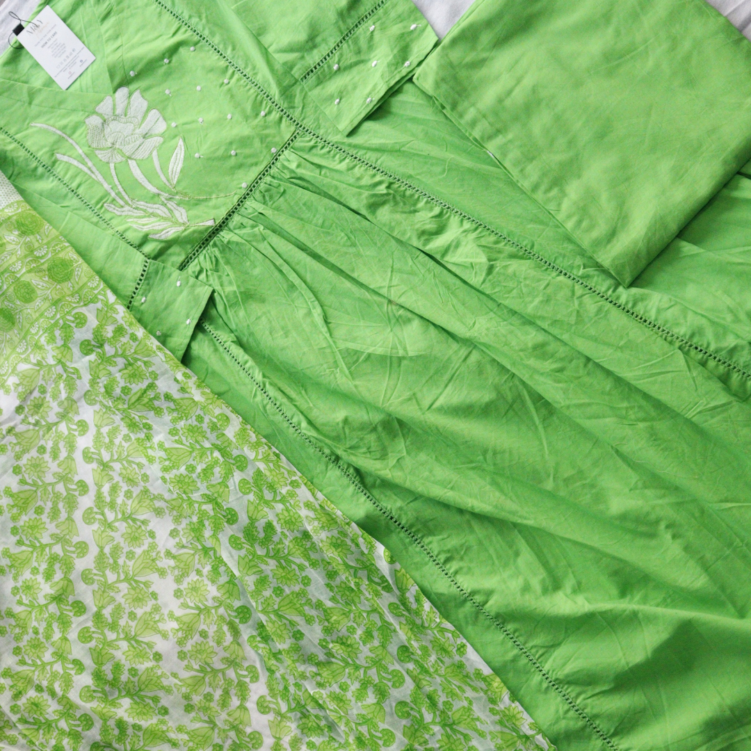 Parrot Green Cotton Suit Set