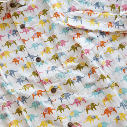 Elephant Printed Short Sleeve Cotton Shirt