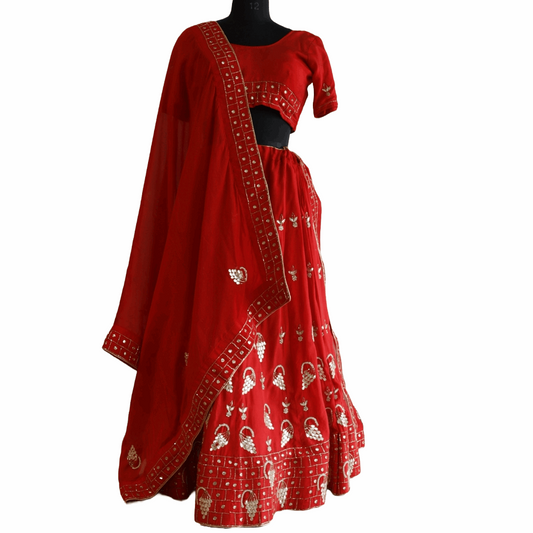 Red Zardosi Hand Work Lehenga Set - M&Y Pehnava