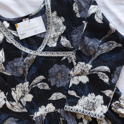 Black Floral Print Niara Cut Suit Set