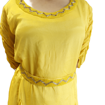 Yellow Drape Gown With Belt