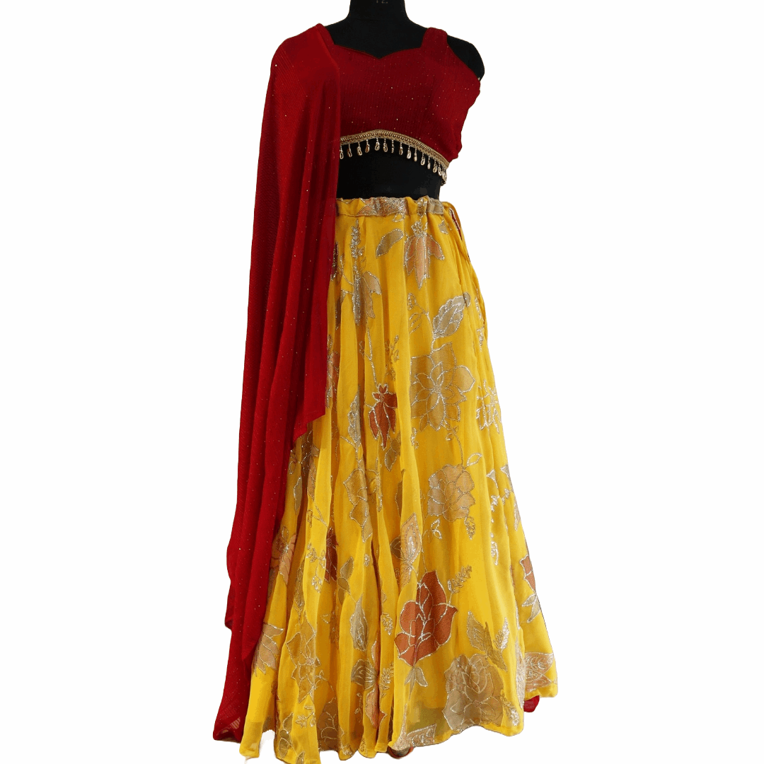 Pink And Yellow Sequins Work Lehenga Set - M&Y Pehnava