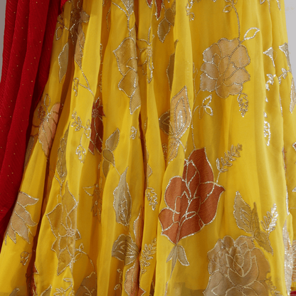 Pink And Yellow Sequins Work Lehenga Set - M&Y Pehnava
