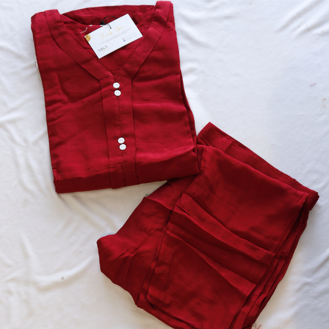 Maroon Patch Work Co-Ord Set
