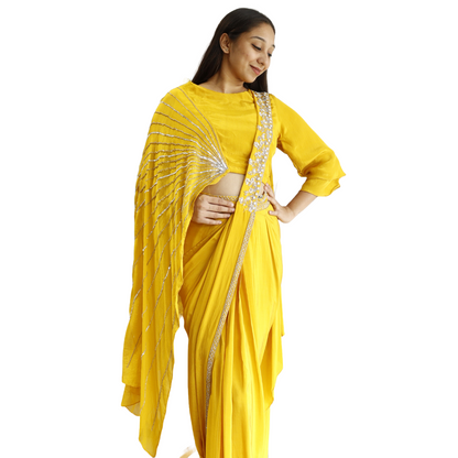 Yellow Drape Saree With Belt