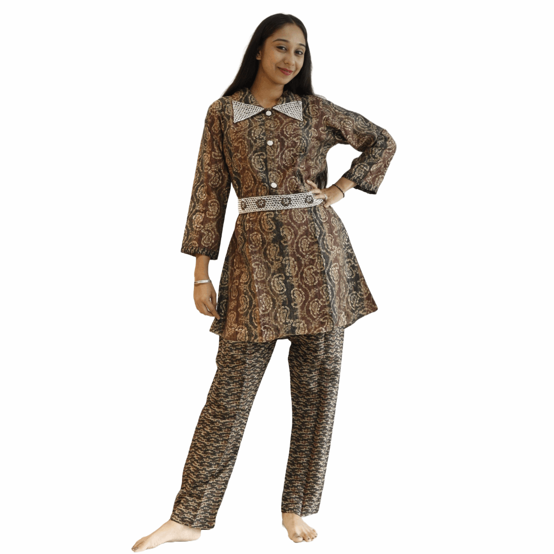 Muslin Beads Work Co-Ord Set With Belt