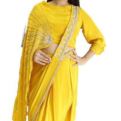 Yellow Drape Saree With Belt