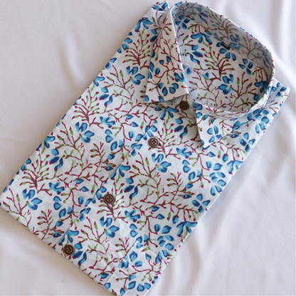 Floral Printed Short Sleeve Cotton Shirt