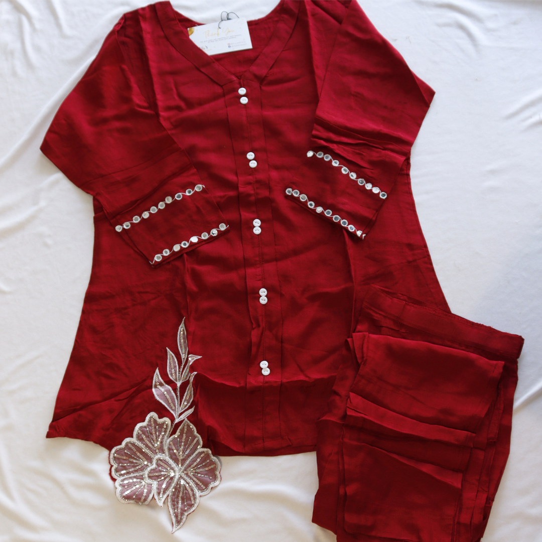 Maroon Patch Work Co-Ord Set