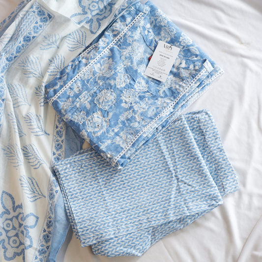 Blue Pure Cotton Suit Set