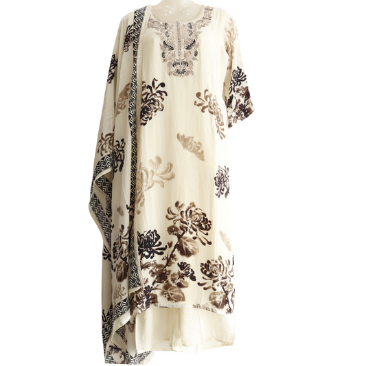 “Pure Chinon Hand Brush Painted Suit Set for Women | Ethnic Wear Online – M&Y Pehnava”