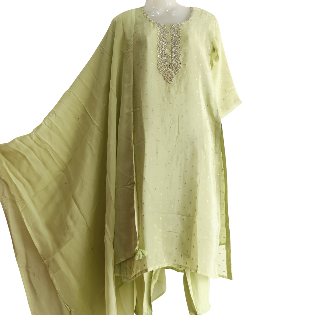 Tissue Shimmer Olive Suit Set - Buy Online | M&Y Pehnava