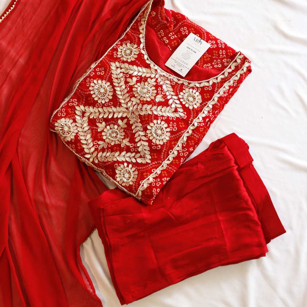 Red Bandhej Gota Patti Suit Set