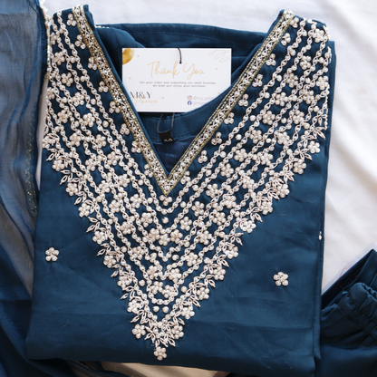 Navy Blue Beads Calcutta Work Suit Set