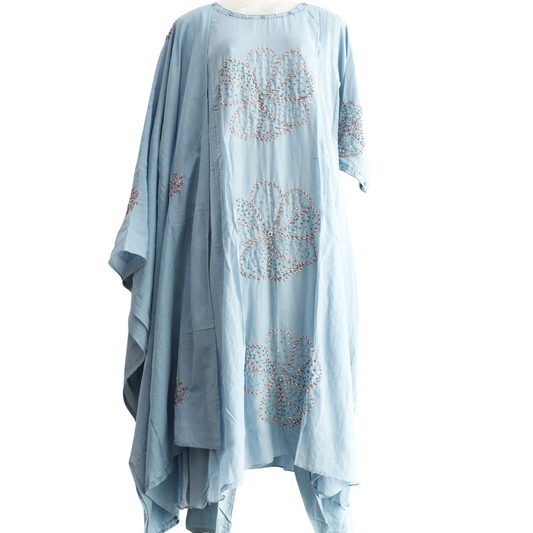 Mul Chanderi Sky Blue Knot Stitch Suit Set - Buy Online | M&Y Pehnava