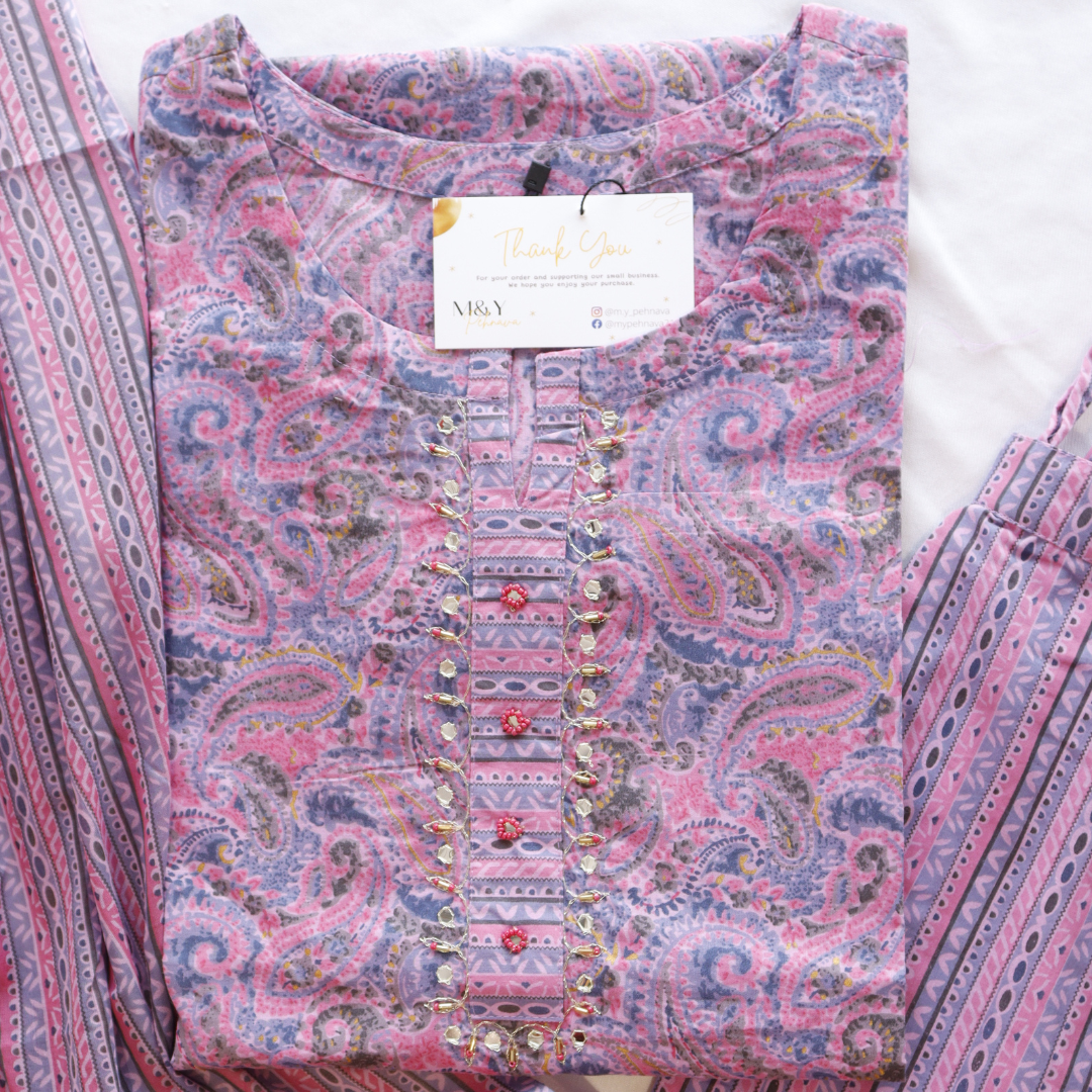 Lavender Block Buti Print Cotton Suit Set