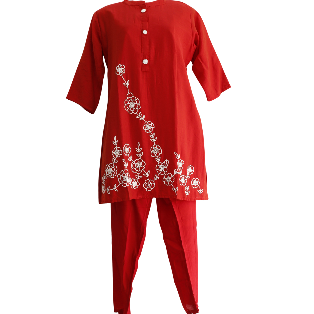 Hand Work Cheery Red Silk Co-Ord Set for Festivals – Buy Online | M&Y Pehnava