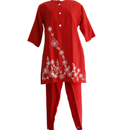 Hand Work Cheery Red Silk Co-Ord Set for Festivals – Buy Online | M&Y Pehnava
