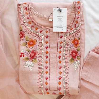 Peach French Knot Stitch Suit Set