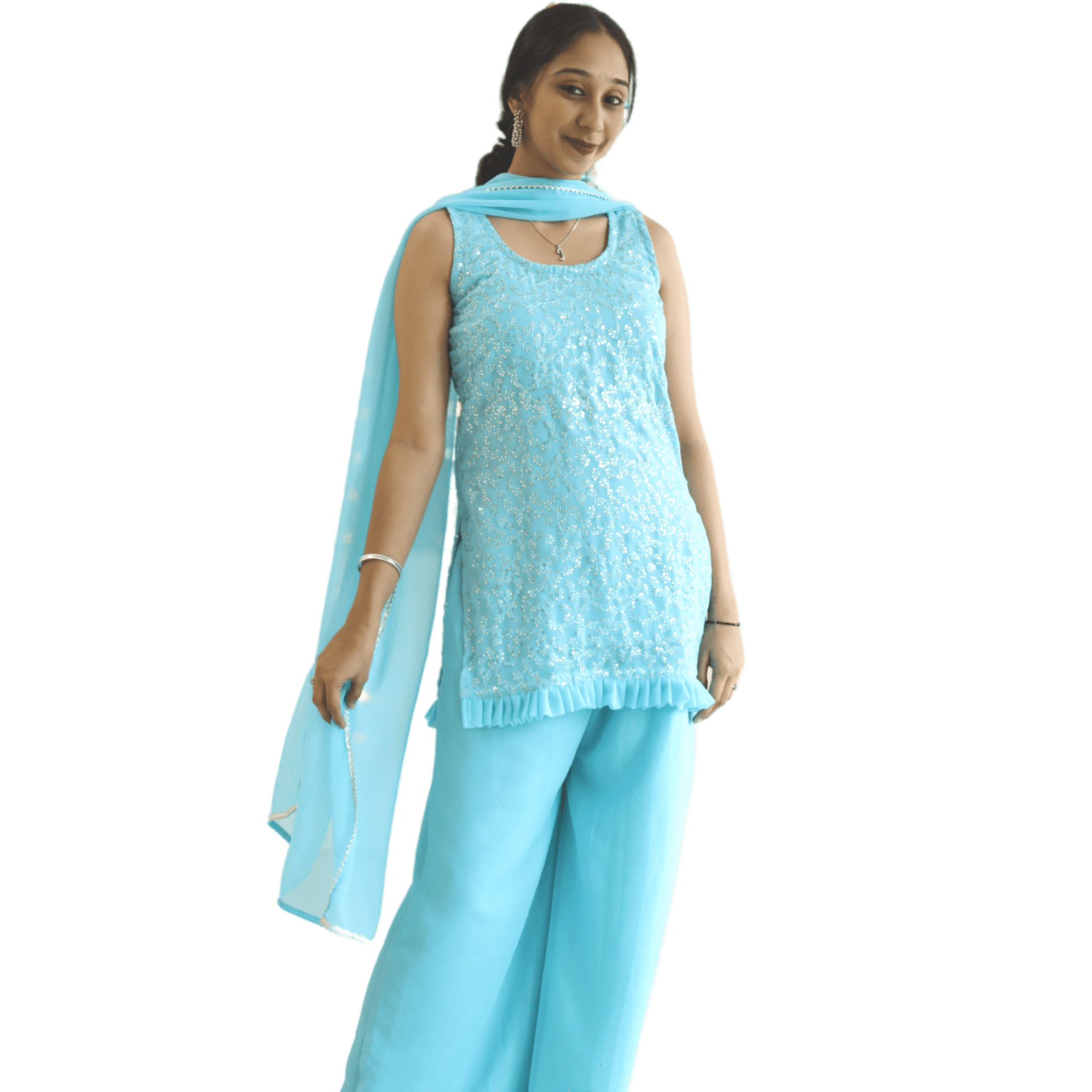 Sky Blue Sequin Work Suit Set - M&Y Pehnava