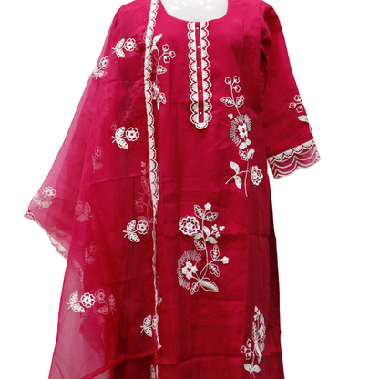 Hot pink Cut Work Suit Set - Buy Online | M&Y Pehnava