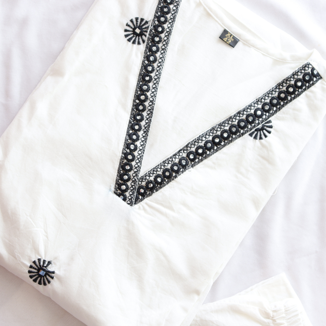 Embroidered Thread Work White Co-Ord Set