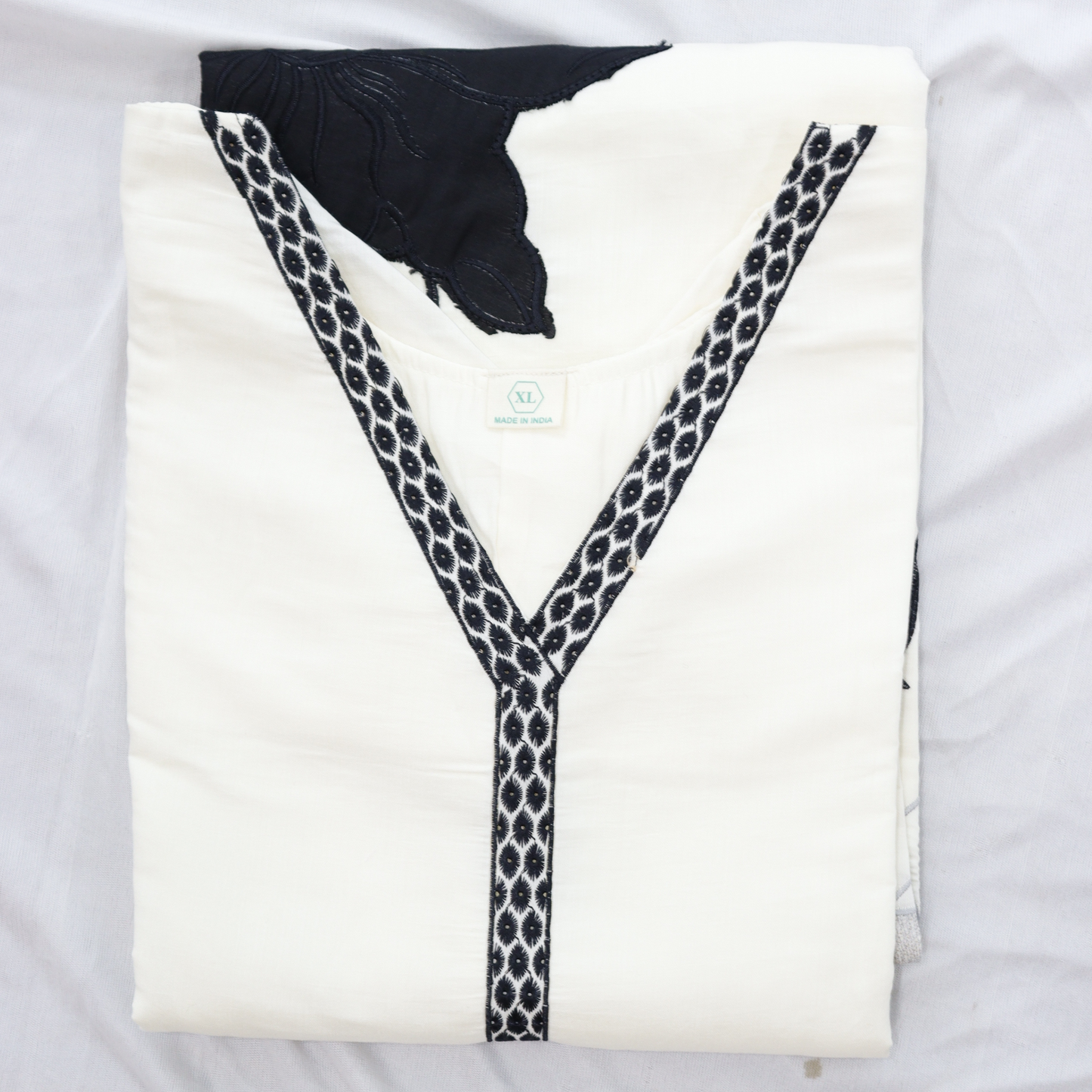White & Black Hand Embroidered Suit Set