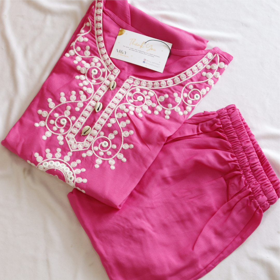 Embroidered Hot Pink Co-Ord Set