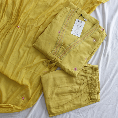 Mustard A-Line Pure Cotton Suit Set