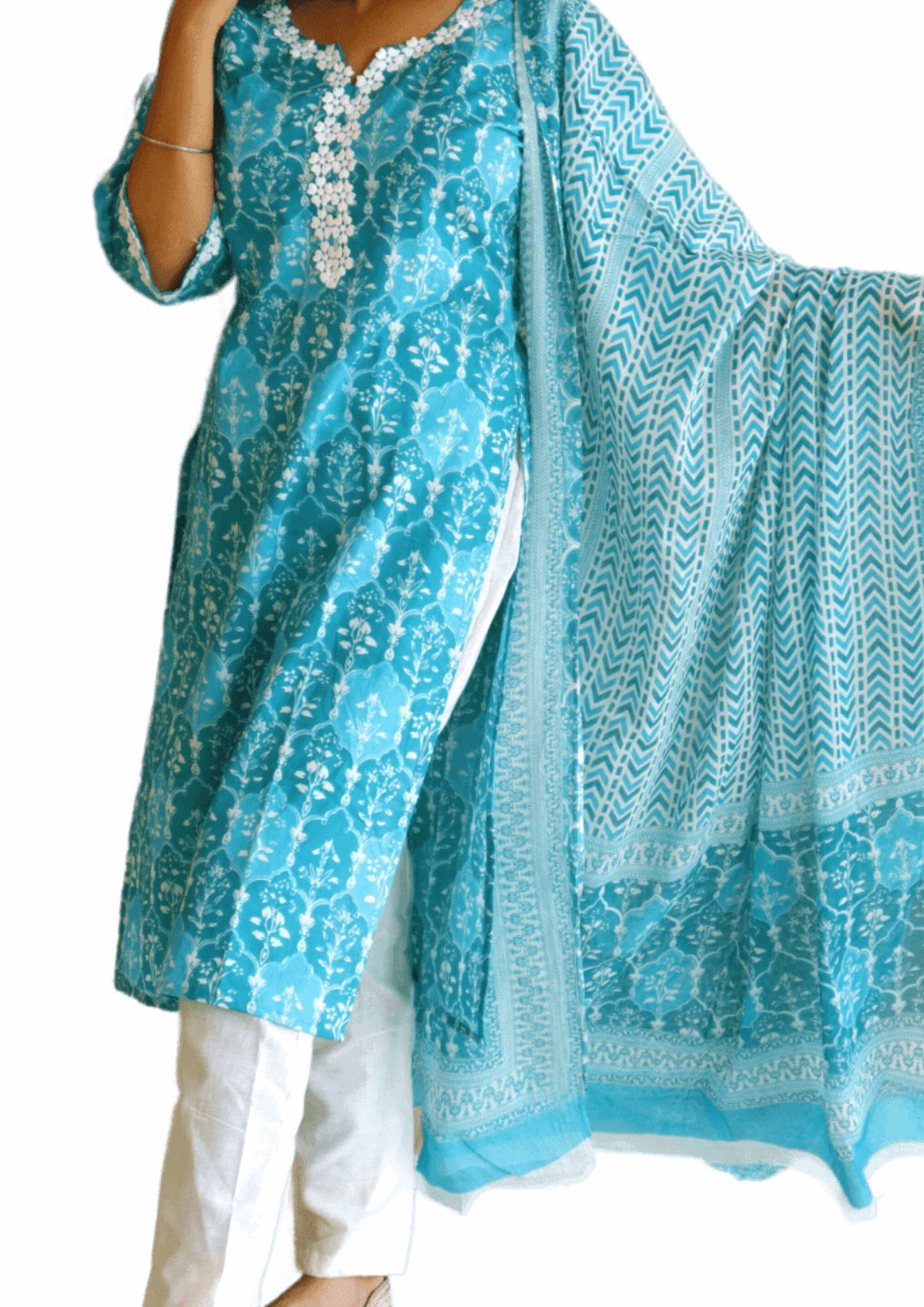 Hand Block Cotton Printed Kurti Dupatta Set