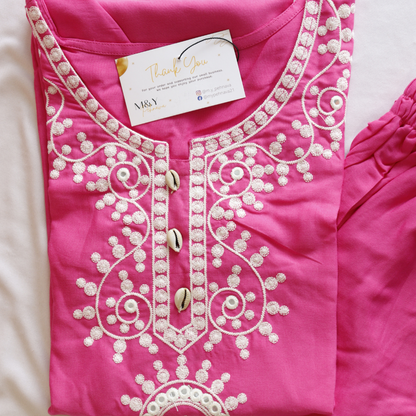 Embroidered Hot Pink Co-Ord Set