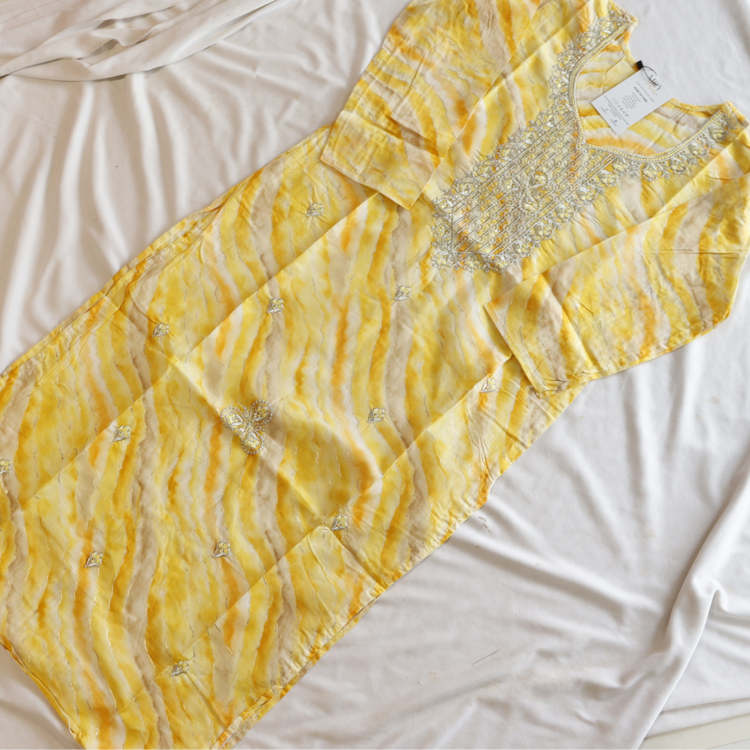 Yellow Leheriya Cotton Kurti