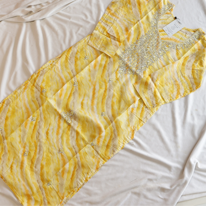 Yellow Leheriya Cotton Kurti