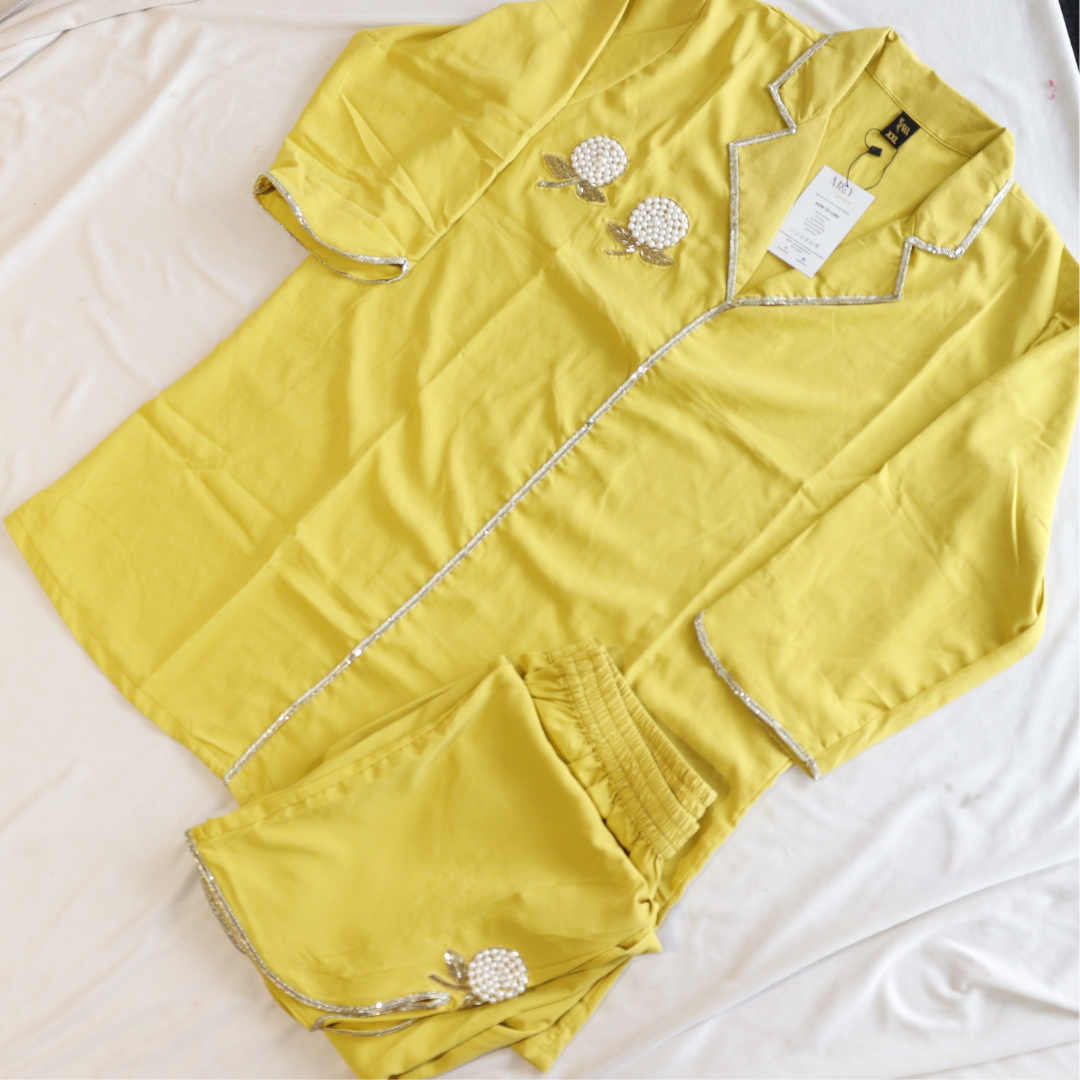 Lemon Yellow Pearl Work Co-Ord Set