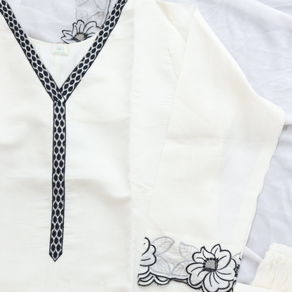 White & Black Hand Embroidered Suit Set