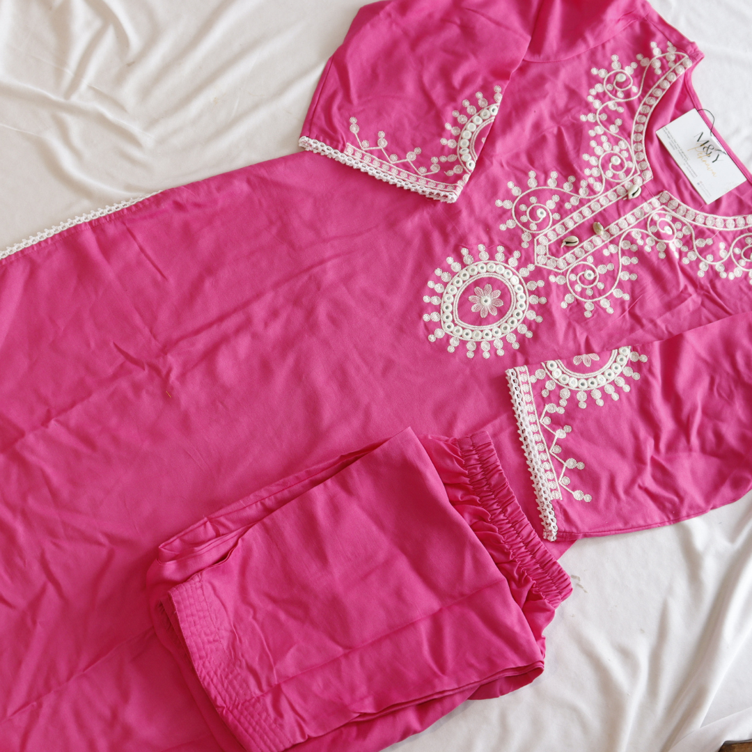 Embroidered Hot Pink Co-Ord Set