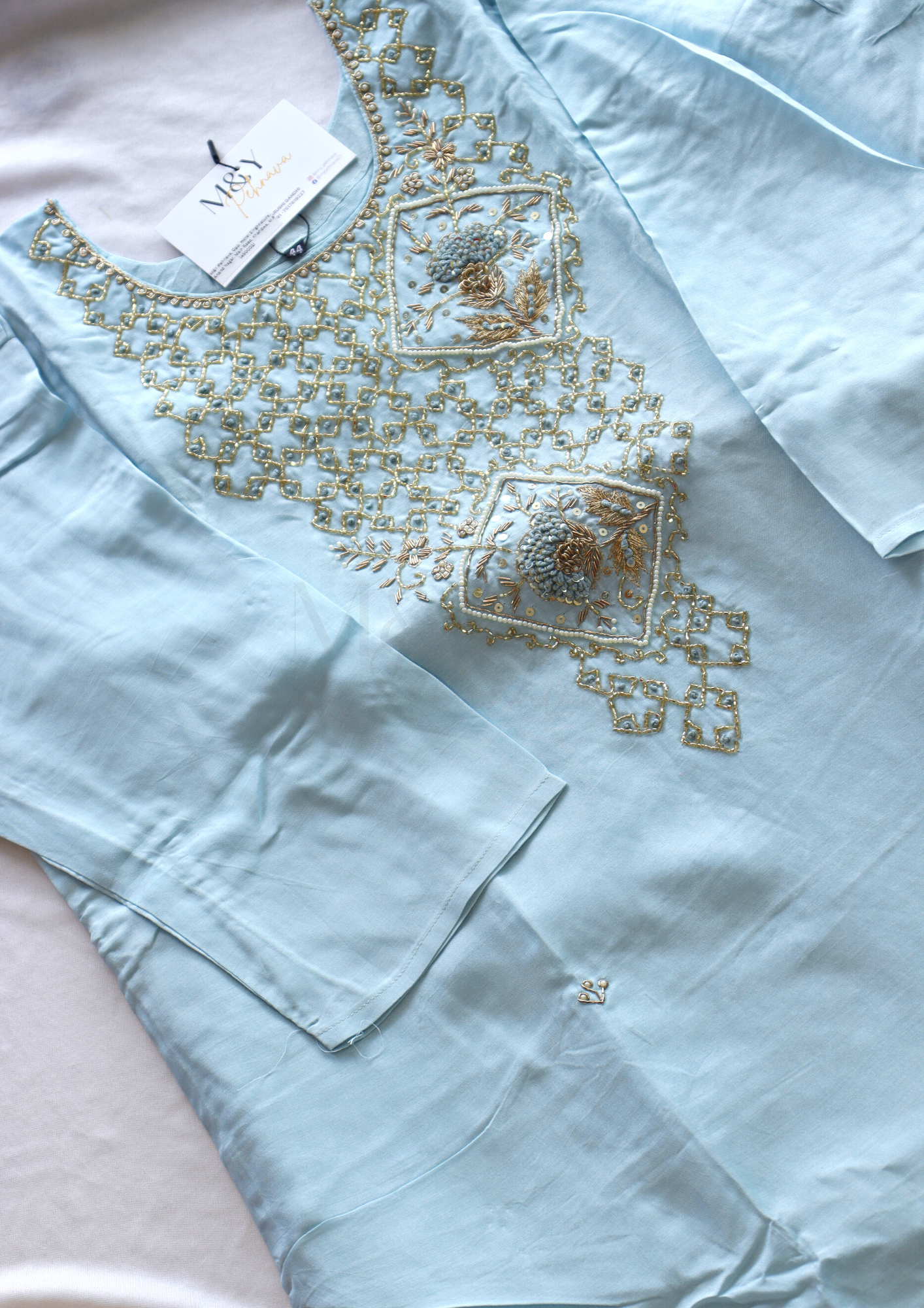 Sky Blue Beads Work Suit Set