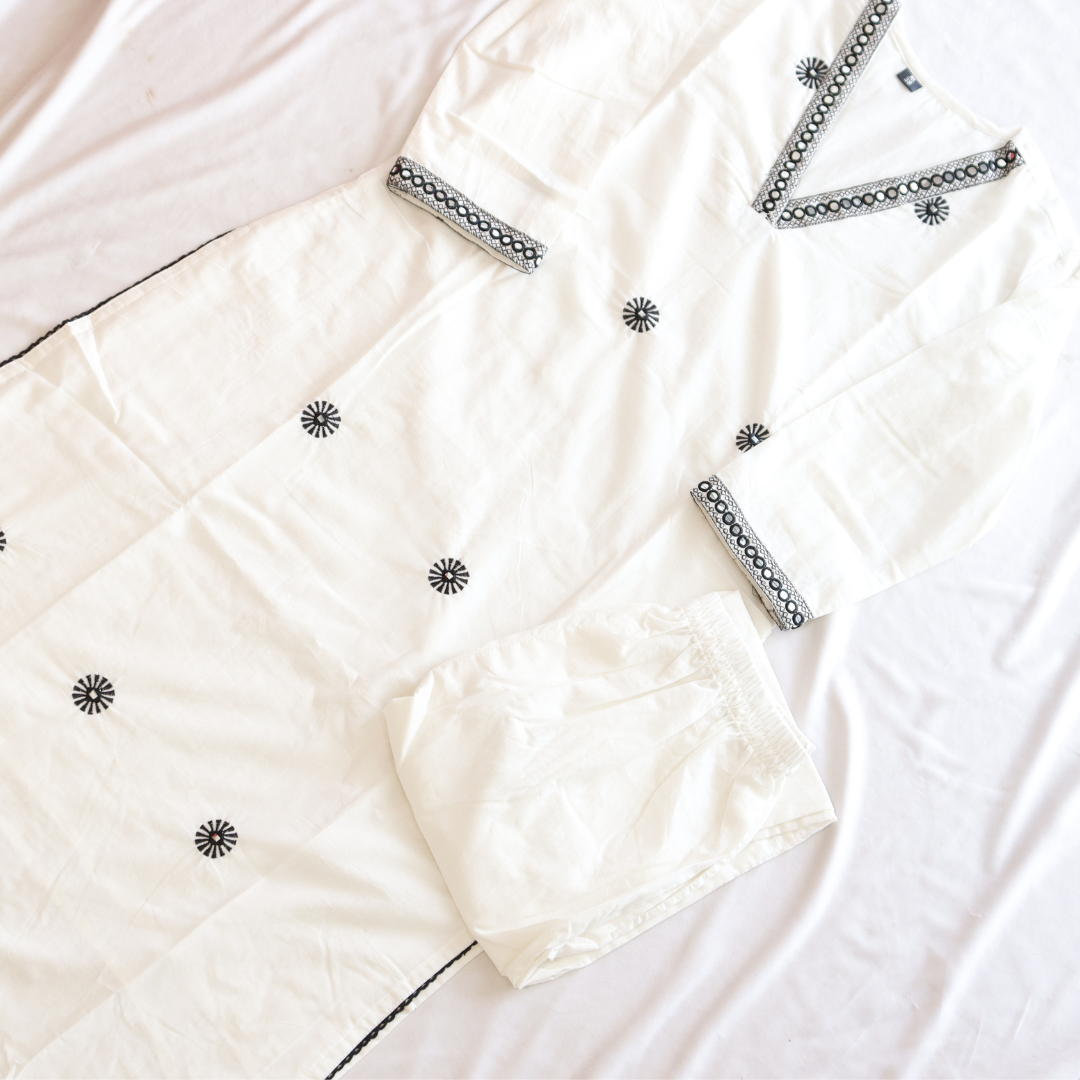 Embroidered Thread Work White Co-Ord Set