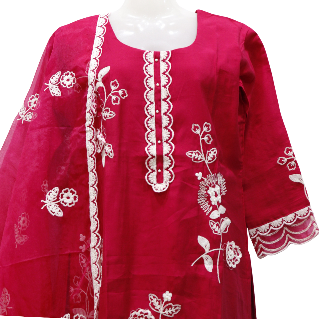 Hot pink Cut Work Suit Set - Buy Online | M&Y Pehnava