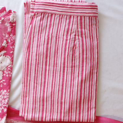 Pink Floral Print Cotton Suit Set