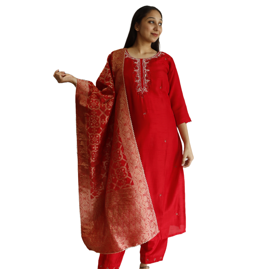 Red Embroidered Suit Set