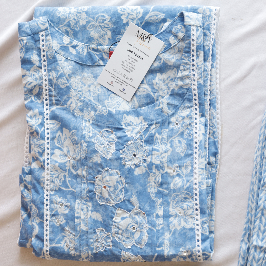 Blue Pure Cotton Suit Set