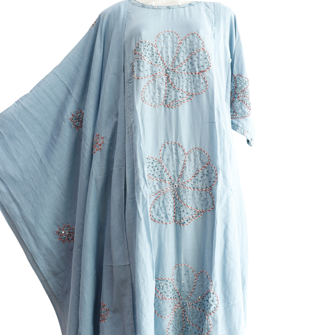 Mul Chanderi Sky Blue Knot Stitch Suit Set - Buy Online | M&Y Pehnava