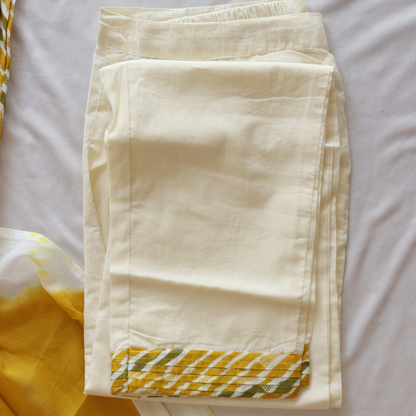 Yellow Pure Cotton Leheriya Suit Set