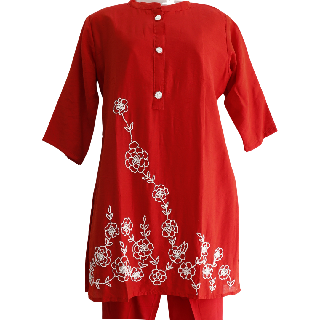 Hand Work Cheery Red Silk Co-Ord Set for Festivals – Buy Online | M&Y Pehnava