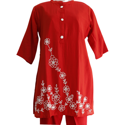 Hand Work Cheery Red Silk Co-Ord Set for Festivals – Buy Online | M&Y Pehnava